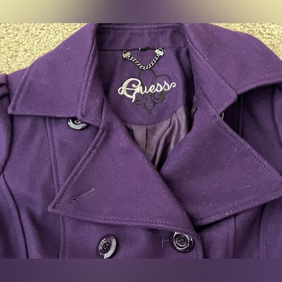 GUESS Purple Pea coat jacket Large - Picture 5 of 12